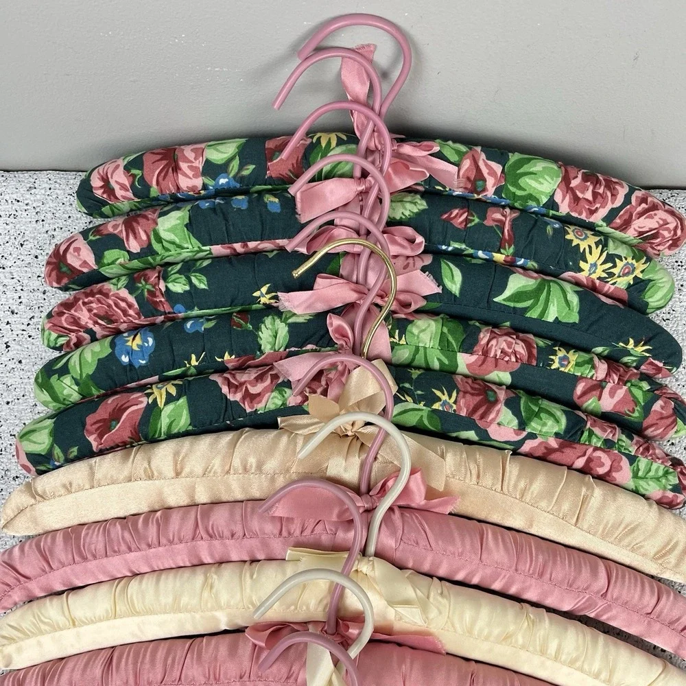 Lot of 11 Vintage Lingerie Clothing Hangers Fabric Satin Covered Cottagecore